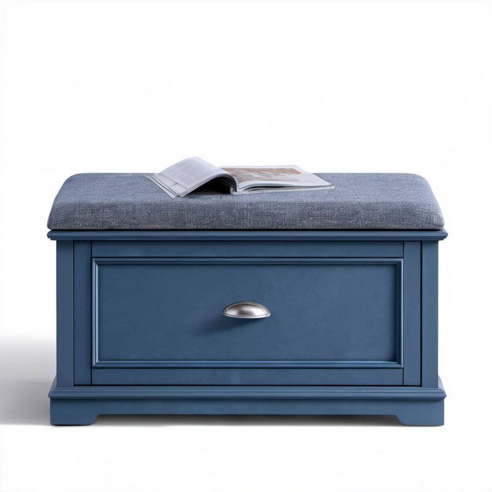 Granatowa szafka na buty z siedziskiem z płyty MDF 80 x 35 x 50 cm