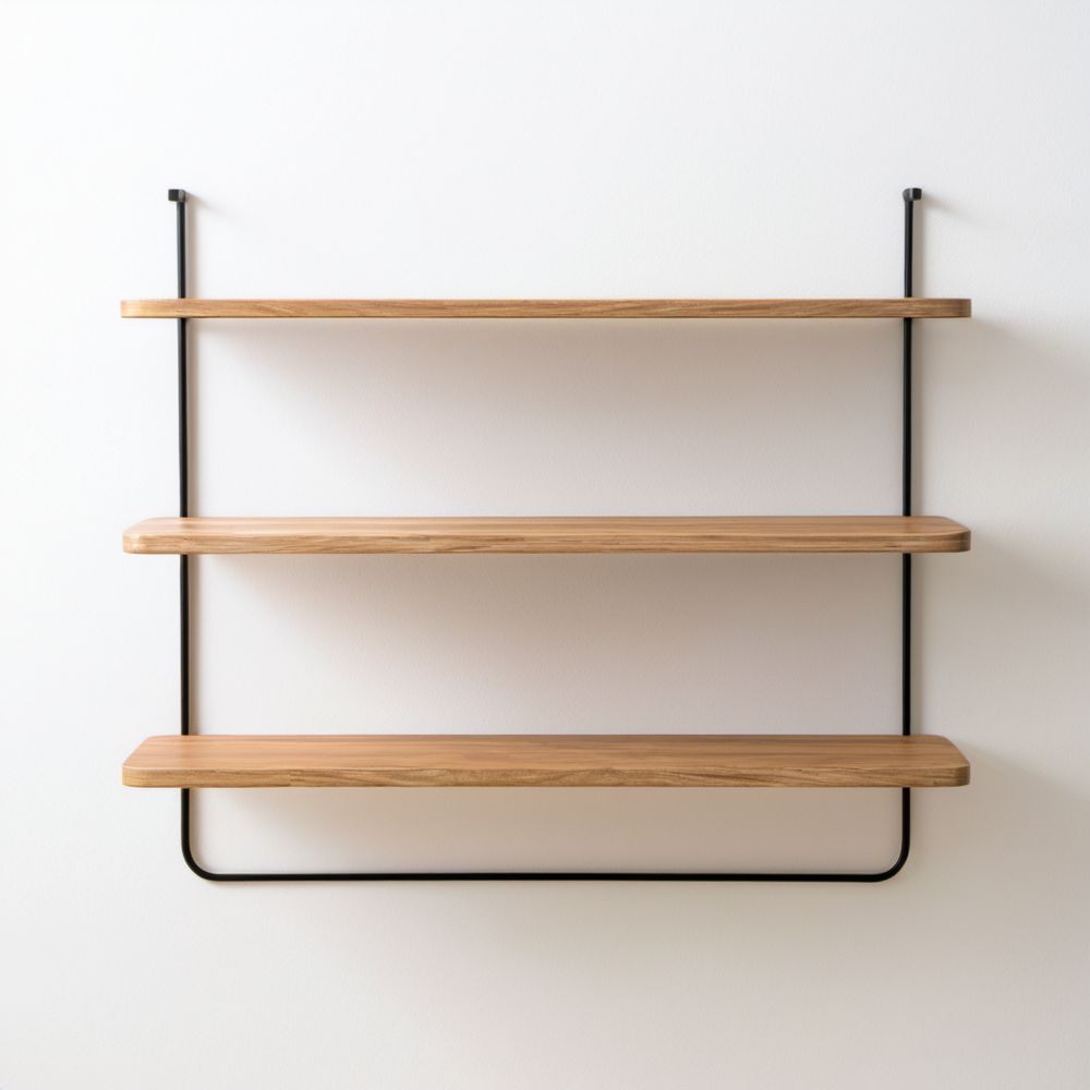 Regał ścienny 3 półki naturalny bambus stal czarny 80 x 16 x 65 cm