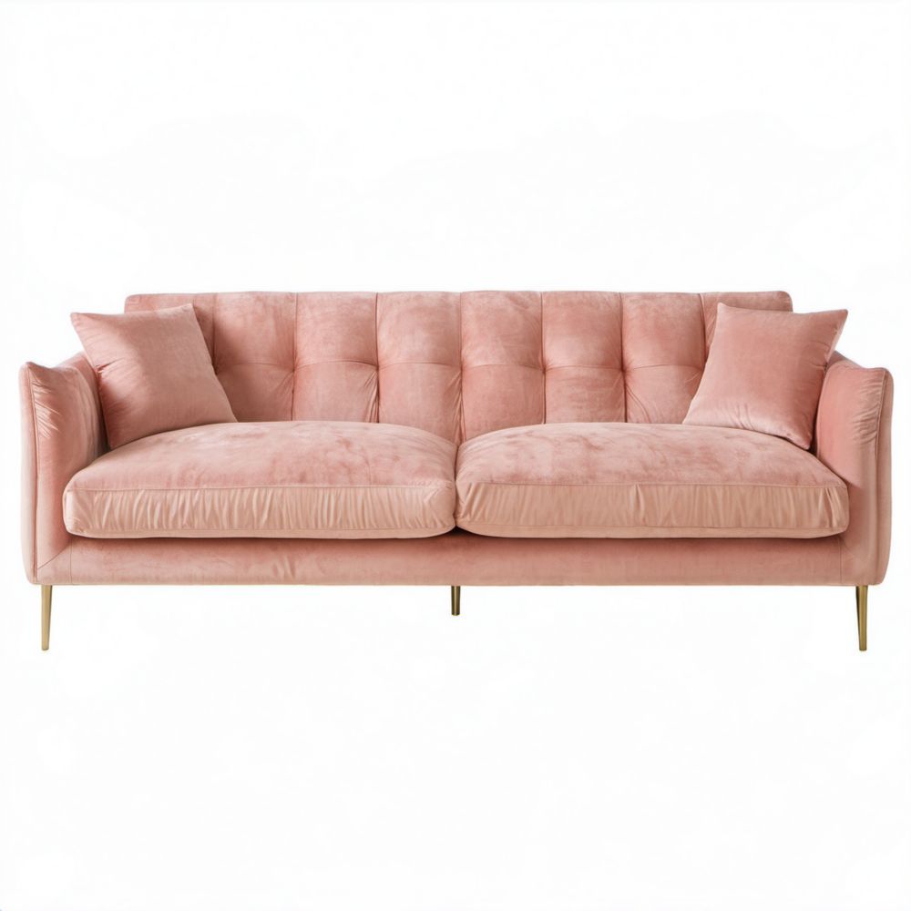 Różowa trzyosobowa sofa aksamitna ze złotymi metalowymi nogami 220 x 90 x 85 cm