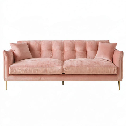 Różowa trzyosobowa sofa aksamitna ze złotymi metalowymi nogami 220 x 90 x 85 cm
