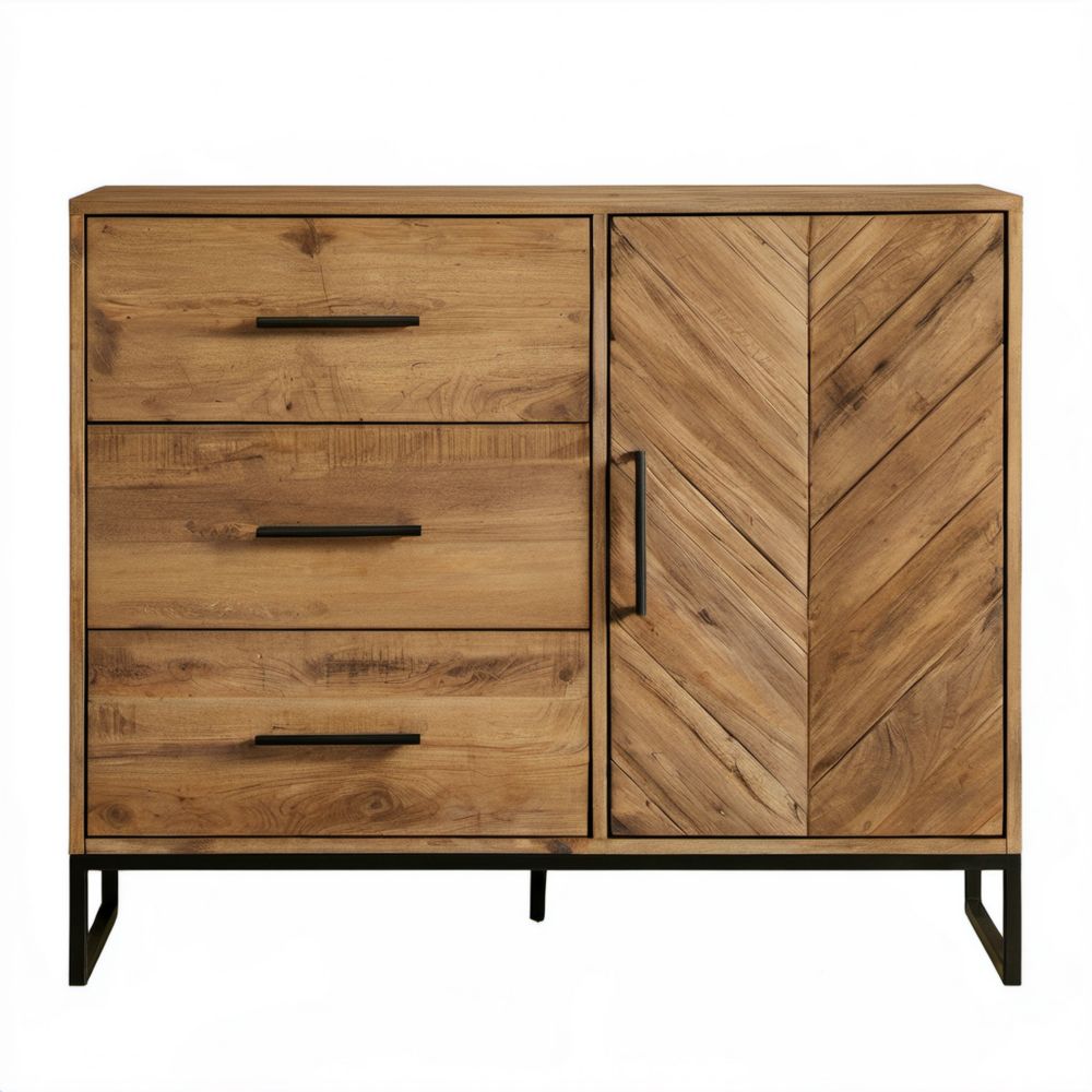 Brązowy kredens z litego drewna mango i metalu, 120 × 40 × 120 cm
