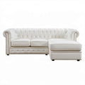 Prawostronna sofa narożna Chesterfield ze skóry syntetycznej PU, biała, 260 x 160 x 75 cm