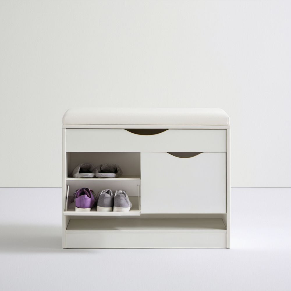 Biała szafka na buty z siedziskiem z płyty MDF 80 × 30 × 50 cm