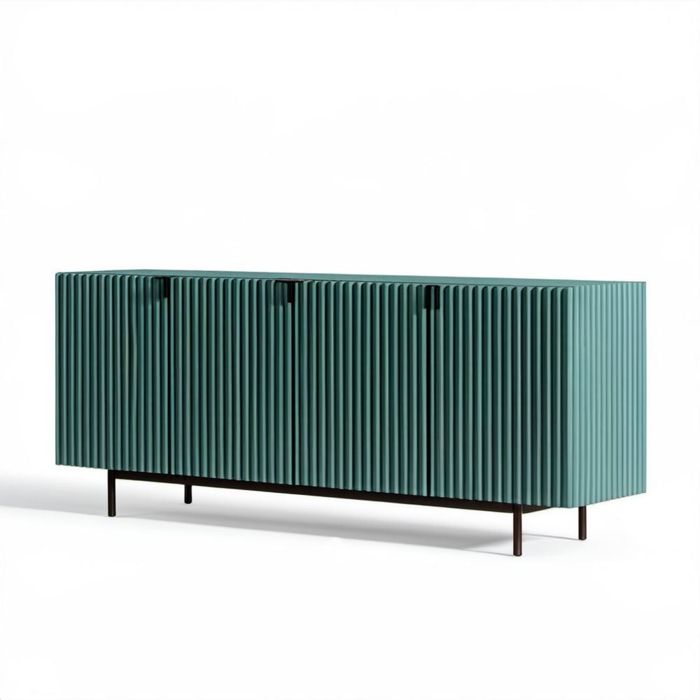 Zielony kredens MDF z ryflowanymi frontami, 4-drzwiowy, 180 × 40 × 80 cm