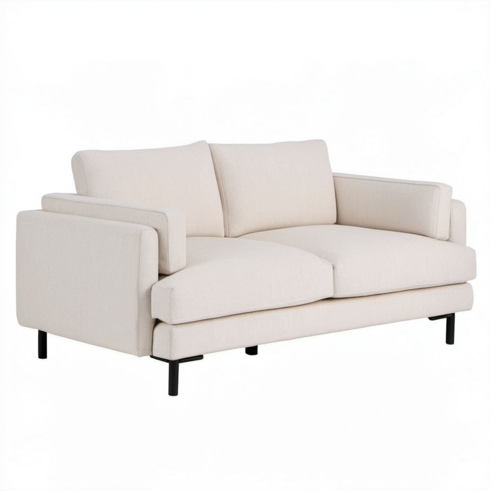 Dwuosobowa sofa kremowa z poliestru na czarnych stalowych nogach, 160 x 88 x 82 cm