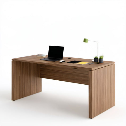 Prostokątne biurko gabinetowe z płyty wiórowej laminowanej, orzech, 160 x 80 x 75 cm, z przepustem kablowym