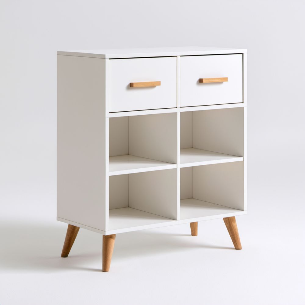 Biała szafka na buty z płyty MDF z 2 szufladami i 4 półkami, 80 x 35 x 110 cm