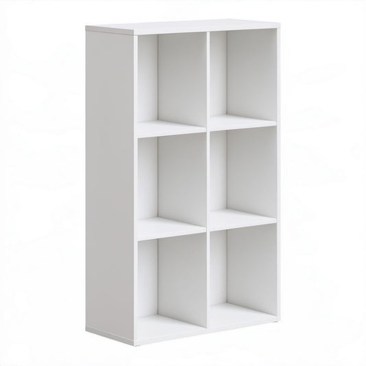 Biały regał biblioteczny z płyty wiórowej 60 x 30 x 120 cm, 6 otwartych komór