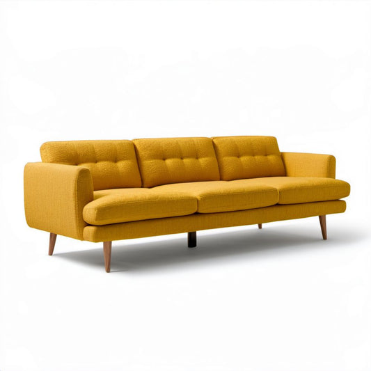 Sofa trzyosobowa musztardowa z tapicerką poliestrową 220 x 90 x 85 cm