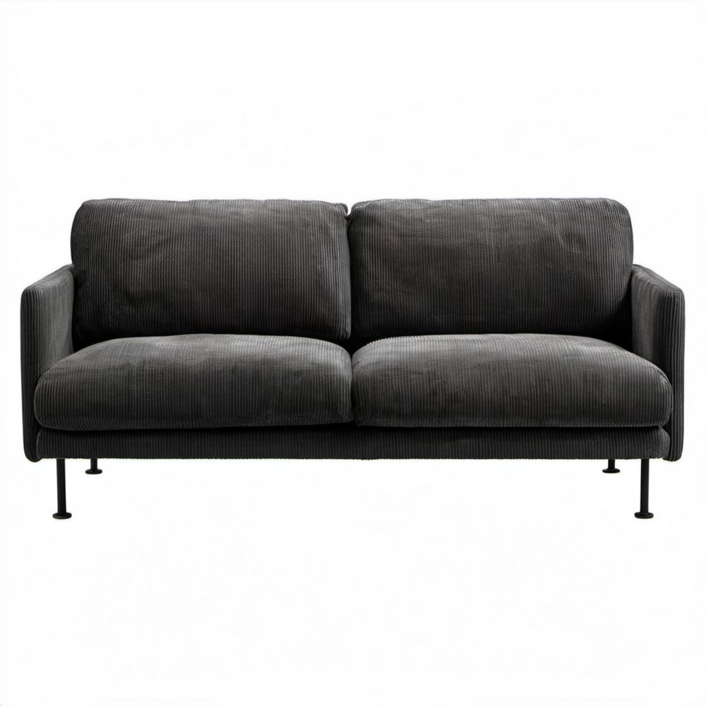 Dwuosobowa sofa grafitowa ze sztruksu na metalowych nóżkach 170 x 85 x 82 cm
