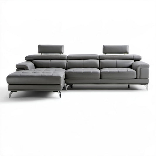 Szara sofa narożna 3-osobowa z lewostronną leżanką, tapicerowana skórą PU, 280 × 165 × 98 cm