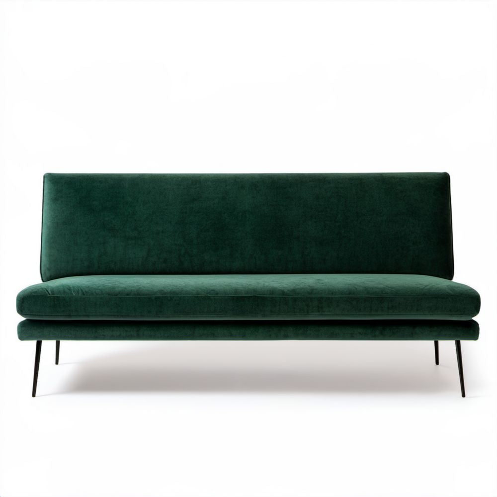 Sofa dwuosobowa zielona z tapicerką z poliestru i czarnymi metalowymi nogami, 180 x 83 x 85 cm
