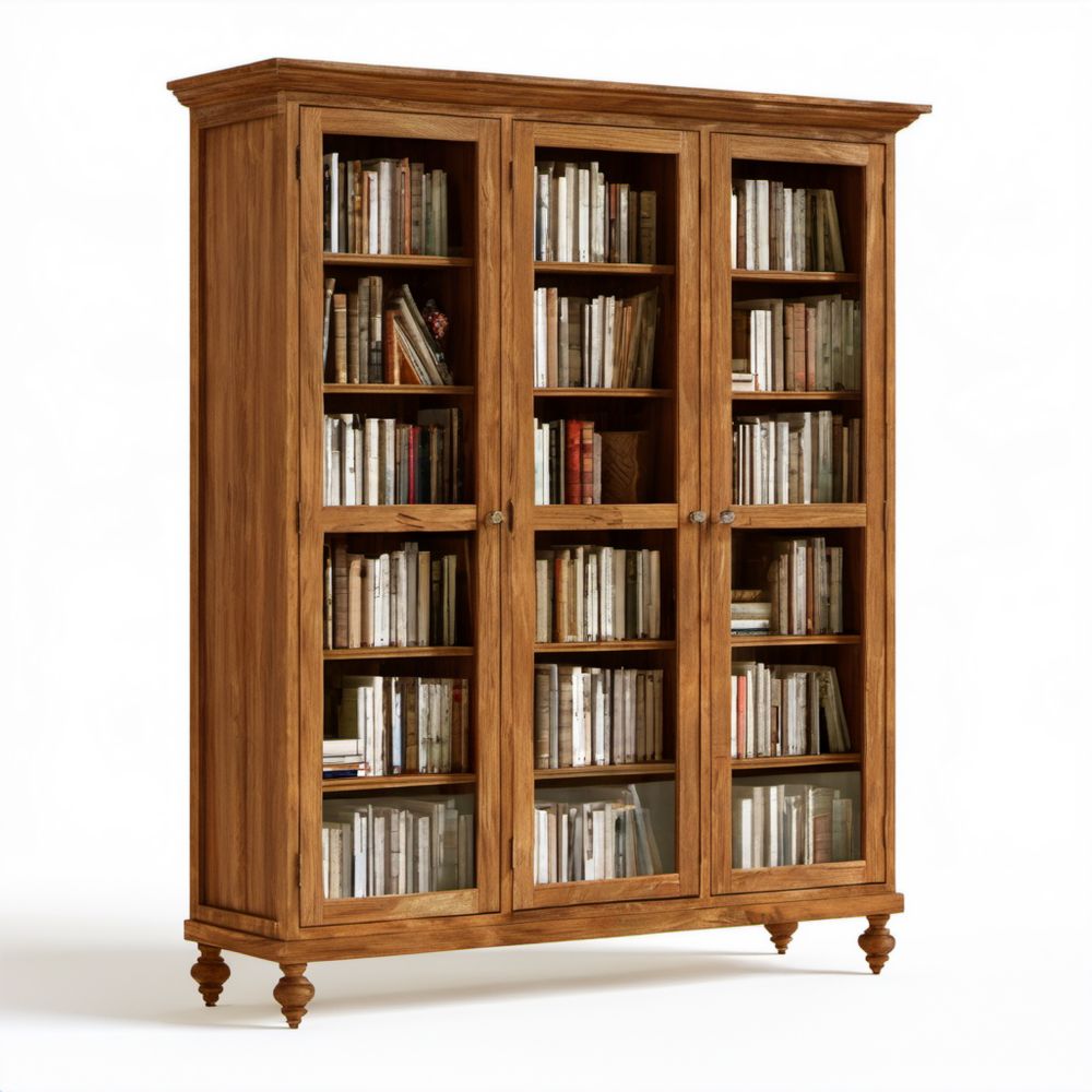 Brązowa witryna biblioteczna z drewna i szkła 180 × 45 × 220 cm